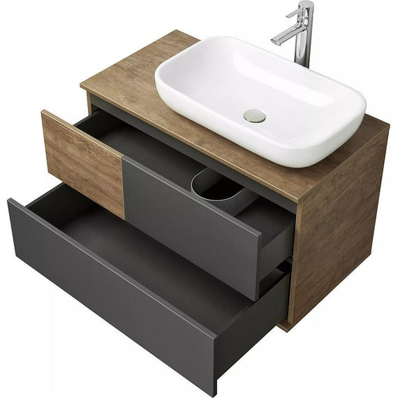 Тумба подвесная со столешницей Акватон Терра 85 см 1A247201TEKA0, дуб кантри/антрацит - фото 9