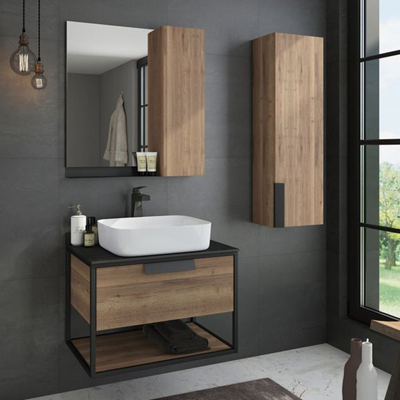 Тумба подвесная с раковиной Comforty Кёльн 75 см, дуб тёмный - фото 5