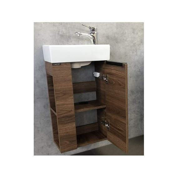 Тумба подвесная с раковиной Comforty Матэ 40 см, дуб тёмно-коричневый - фото 