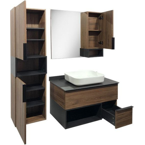 Тумба подвесная с раковиной Comforty Штутгарт 90 см, дуб тёмно-коричневый - фото 7