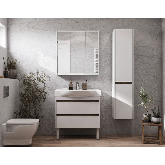 Тумба подвесная с раковиной Акватон Нортон 80 см 1A2489K0NT010, белый/дуб эндгрейн - фото 12