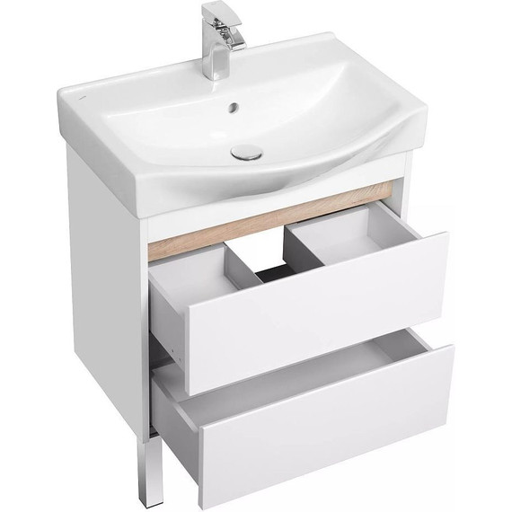 Тумба подвесная с раковиной Акватон Нортон 65 см 1A2488K0NT010, белый/дуб эндгрейн - фото 8