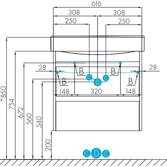 Тумба подвесная с раковиной Акватон Нортон 65 см 1A2488K0NT010, белый/дуб эндгрейн - фото 11
