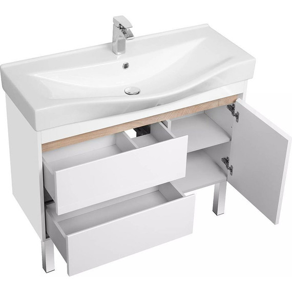 Тумба подвесная с раковиной Акватон Нортон 100 см 1A2490K0NT010, белый/дуб эндгрейн - фото 5