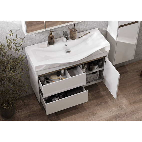 Тумба подвесная с раковиной Акватон Нортон 100 см 1A2490K0NT010, белый/дуб эндгрейн - фото 7