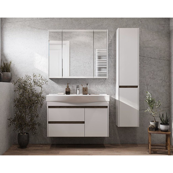 Тумба подвесная с раковиной Акватон Нортон 100 см 1A2490K0NT010, белый/дуб эндгрейн - фото 8