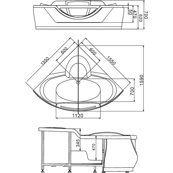 Ванна акриловая Gemy G9025 II C 155x155 см - фото 4