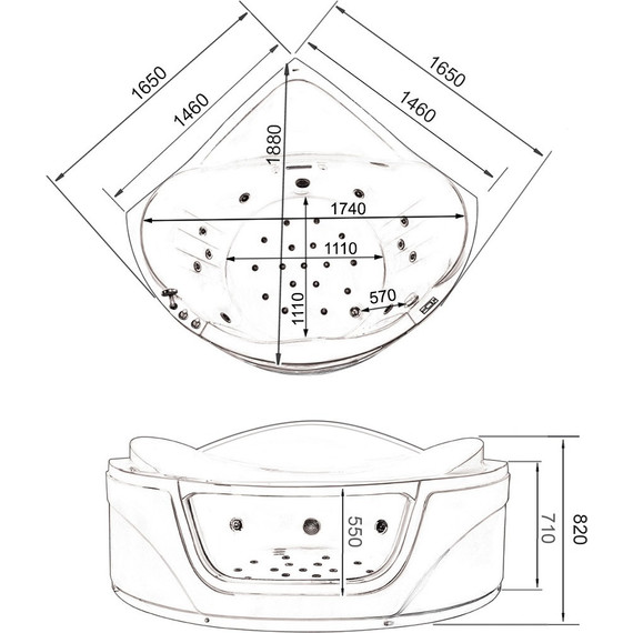 Ванна гидромассажная Gemy G9247 K 165x165 см - фото 5