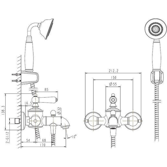 Смеситель для ванны Bravat Art F675109G-B, золото, Цвет производителя: золото - фото 2