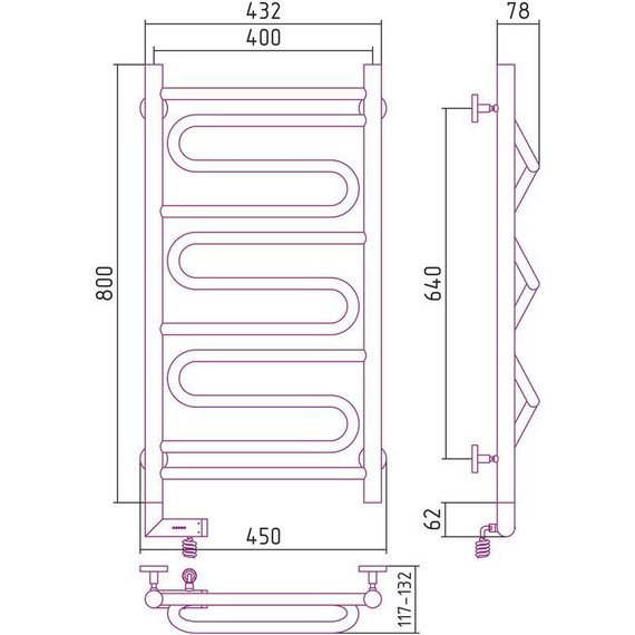 Полотенцесушитель электрический Сунержа Элегия 2.0 П11 800х400 мм 00-5218-8040 L - фото 5