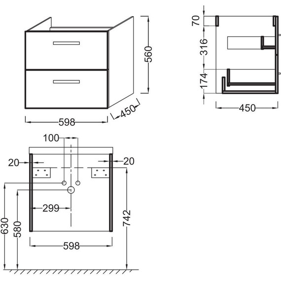 Тумба подвесная с раковиной Jacob Delafon Ola 60 см EB390RU-N14, серый антрацит - фото 5