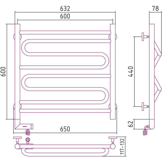 Полотенцесушитель электрический Сунержа Элегия 2.0 П8 600х600 мм 00-5218-6060 L - фото 5