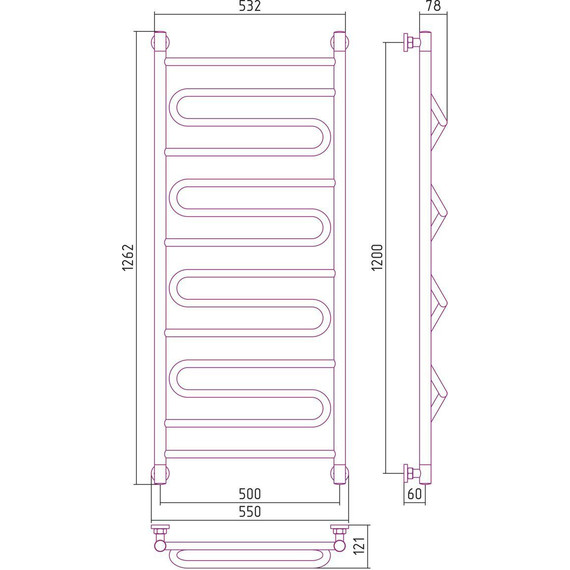 Полотенцесушитель водяной Сунержа Элегия+ П14 1200х500 мм 00-0205-1250 - фото 7
