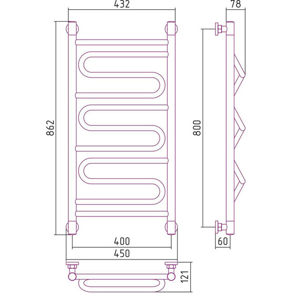 Полотенцесушитель водяной Сунержа Элегия+ П11 800х400 мм 00-0205-8040 - фото 6