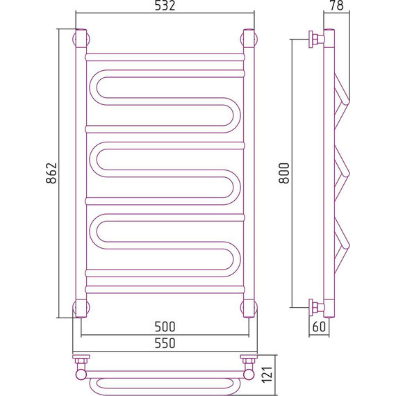 Полотенцесушитель водяной Сунержа Элегия+ П11 800х500 мм 12-0205-8050, белый - фото 6