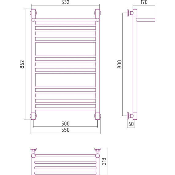 Полотенцесушитель водяной Сунержа Богема с полкой+ П14 800х500 мм 12-0223-8050, белый - фото 6