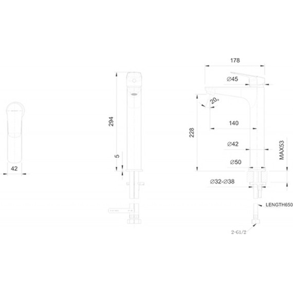 Смеситель для раковины высокий Bravat Rhein F1429564CP-A-ENG, Цвет производителя: хром - фото 4