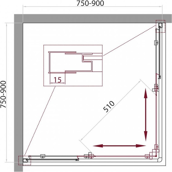 Душевое ограждение BelBagno 75-90х75-90 см UNIQUE-A-2-75/90-P-Cr, хром/текстурное, Цвет стекла: матовое, Размер - мм: 850х850 - фото 8