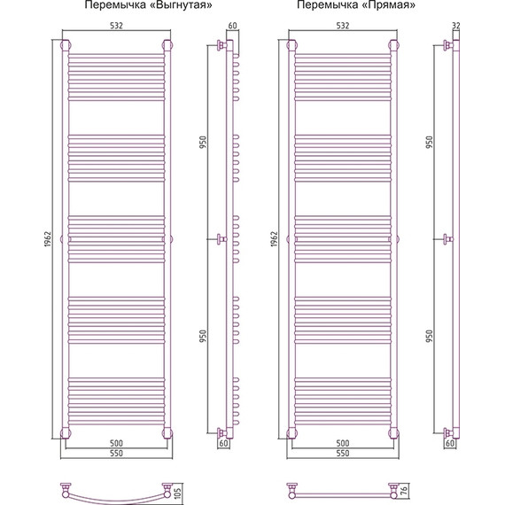 Полотенцесушитель водяной Сунержа Богема+ П30 1900x500 мм 31-0220-1950, чёрный матовый - фото 6