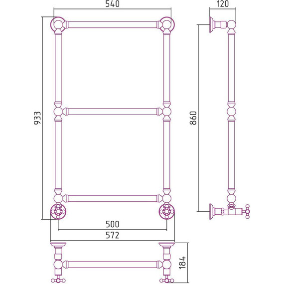 Полотенцесушитель водяной Сунержа Ренессанс 1304 П3 850х500 мм 032-0280-8650, золото матовое - фото 7