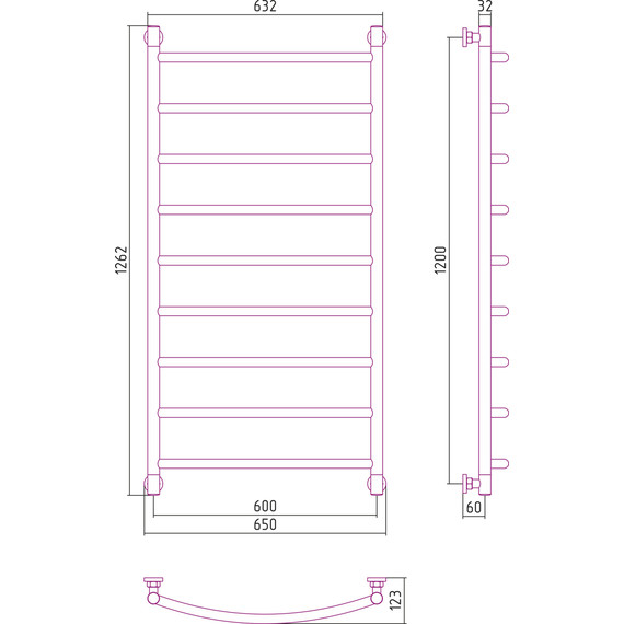 Полотенцесушитель водяной Сунержа Галант+ П9 1200х600 мм 071-0200-1260, сатин - фото 6