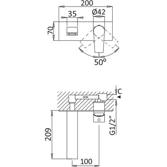 Смеситель для раковины настенный Cezares NAUTIC-BLI-NOP, черный, Цвет производителя: чёрный - фото 2
