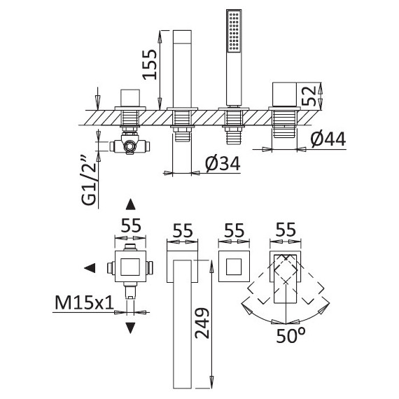 Смеситель для ванны Cezares PORTA-BVDM4-NOP, черный, Цвет производителя: чёрный - фото 2