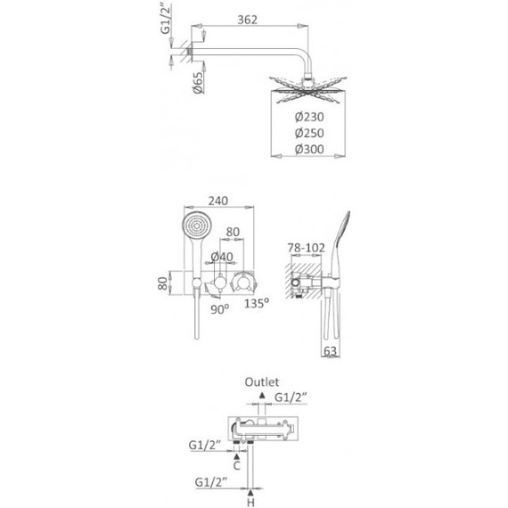 Душевая система для душа с термостатом Cezares Articoli Vari CZR-B-VDIM-T-01, Цвет производителя: хром - фото 2