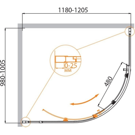 Душевое ограждение Cezares 120х100 см MOLVENO-RH-1-120/100-C-Cr-IV, хром/прозрачное - фото 2