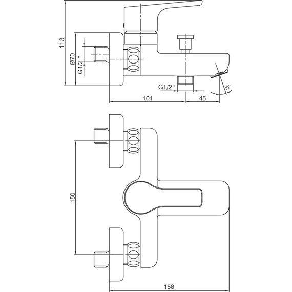Смеситель для ванны E.C.A. Luna 102802450EX, золото - фото 2