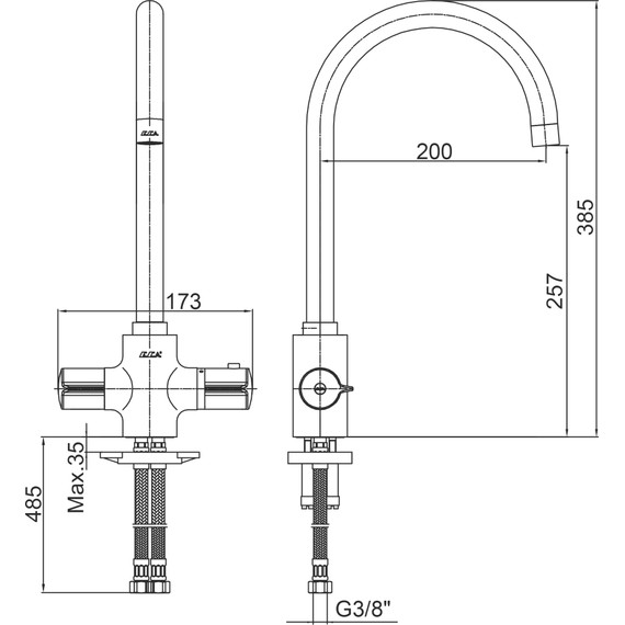 Смеситель для кухни с термостатом E.C.A. Thermostatic 102108754EX - фото 2