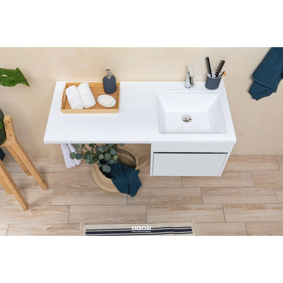 Тумба подвесная с раковиной-столешницей Aquanet Токио 110 см 236915 R, белый - фото 15