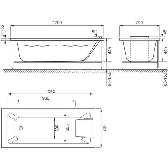 Ванна акриловая Jacob Delafon Sofa 170х70 см E60518RU-00, Размер - мм: 1700х700 - фото 10