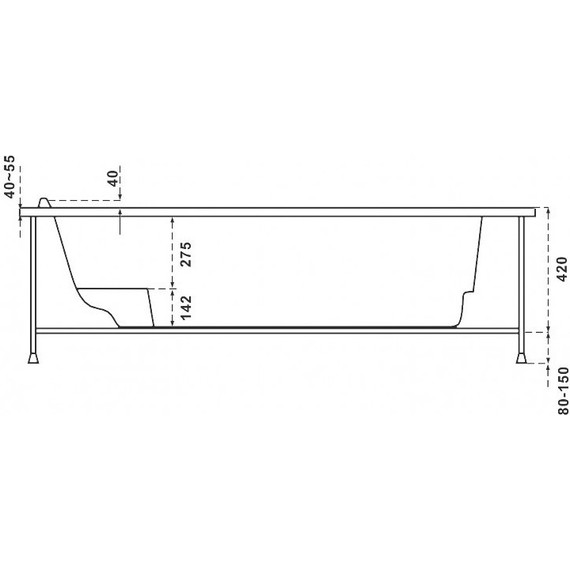 Ванна акриловая Bas Мартиника 160х85 см L (на каркасе) - фото 7