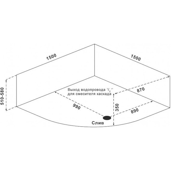 Ванна акриловая Bas Аура 150х150 см (на каркасе), Размер - мм: 1500х1500 - фото 7