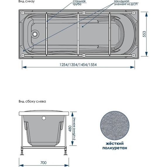 Ванна акриловая Loranto Alberto 170x70 см, Размер - мм: 1700х700 - фото 9