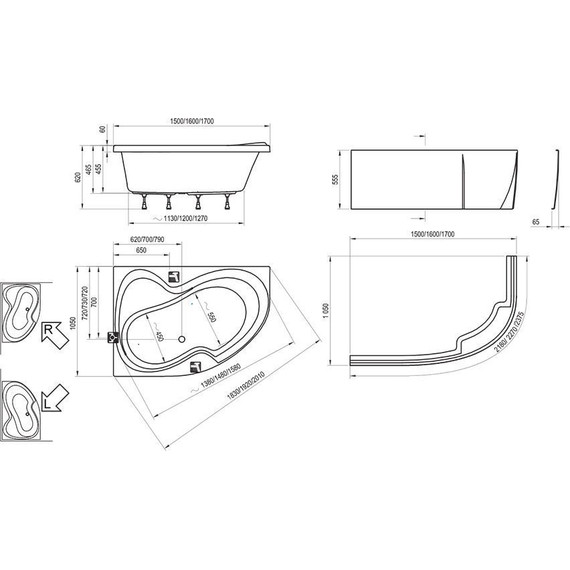 Ванна акриловая Ravak Rosa II 170х105 см C421000000 R, Размер - мм: 1700х1050 - фото 10