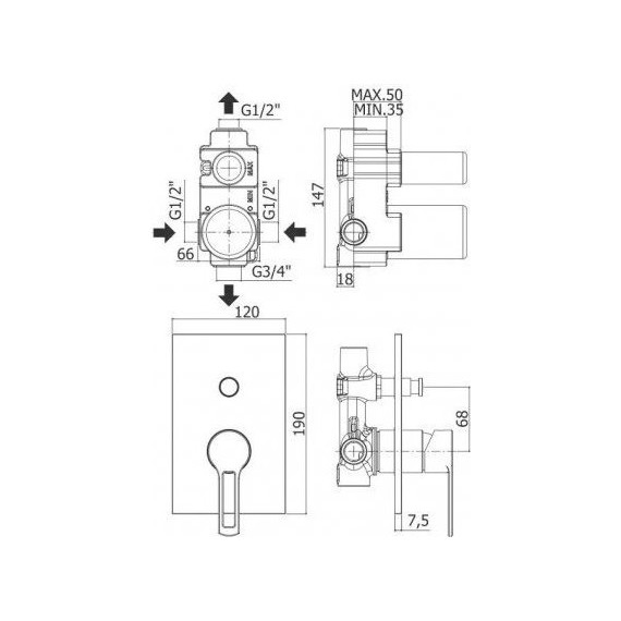 Смеситель для ванны Paffoni Ringo RIN015NO/M, чёрный матовый - фото 2