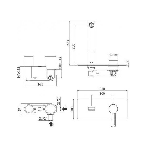 Смеситель для раковины настенный Paffoni Ringo RIN105NO, чёрный матовый - фото 2