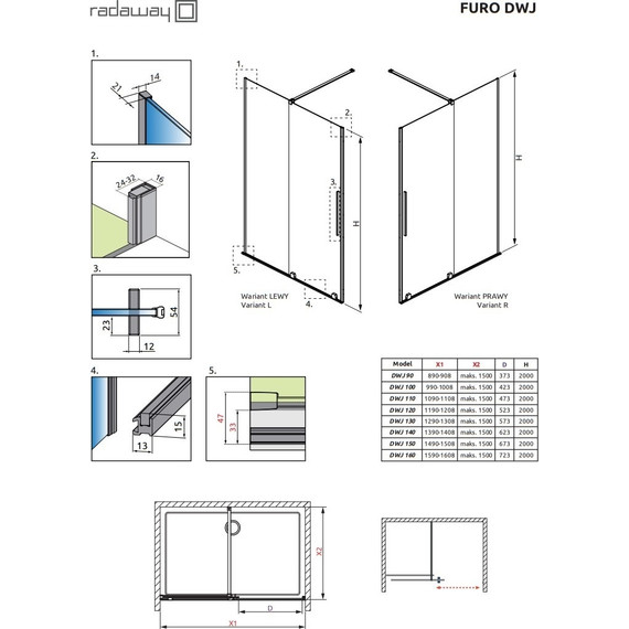 Душевая дверь Radaway Furo DWJ 140 см 10107722-01-01R (стекло 8 мм), хром/прозрачное - фото 4