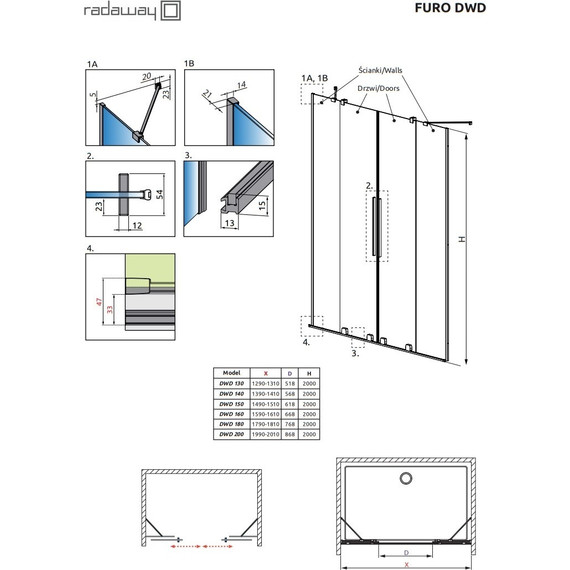 Душевая дверь Radaway Furo Gold DWD 150 см 10108413-09-01 (стекло 8 мм), золото/прозрачное - фото 5