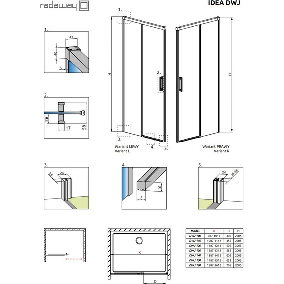 Душевая дверь Radaway Idea Gold DWJ 150 см 387019-09-01L, золото/прозрачное - фото 7