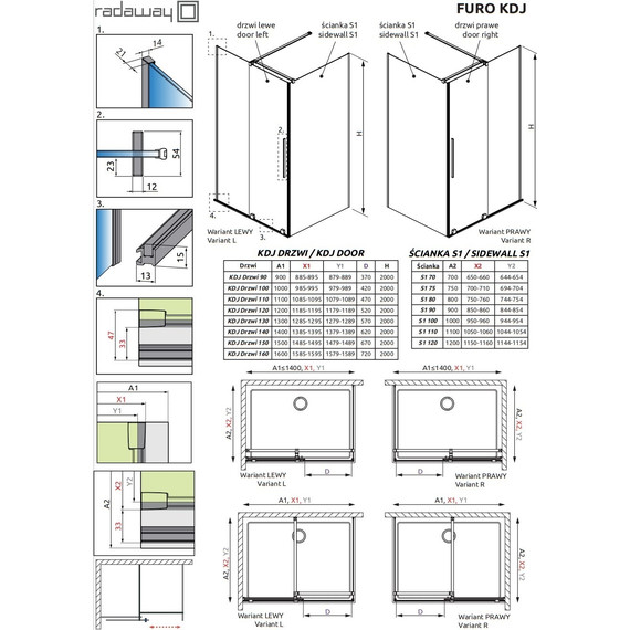 Душевое ограждение Radaway Furo KDJ 140х100 см L (стекло 8 мм), хром/прозрачное - фото 5