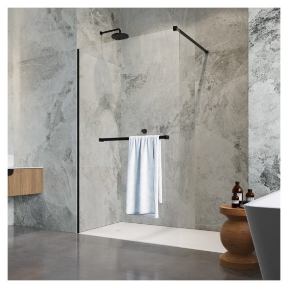 Душевая перегородка Radaway Modo New Black II 100х200 см 389104-54-01W (стекло 8 мм) с полотенцедержателем, черный/прозрачное - фото 