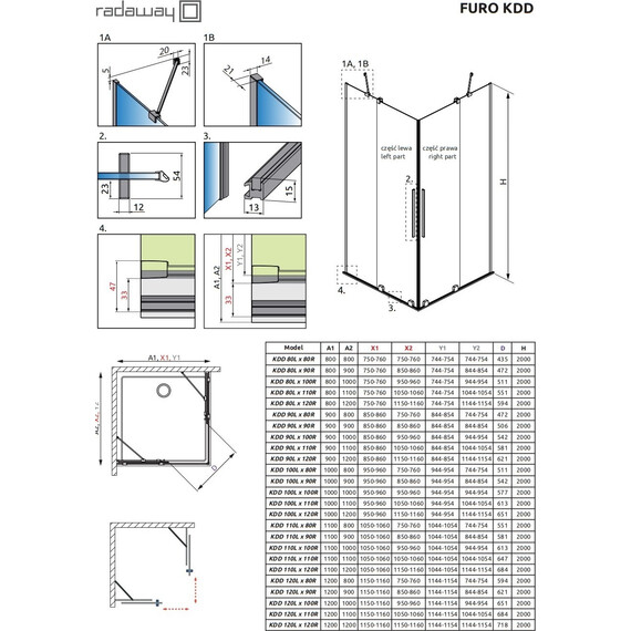 Душевое ограждение Radaway Furo Black KDD 110х110 см (стекло 8 мм), черный/прозрачное - фото 8