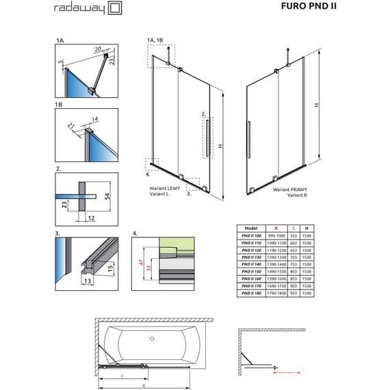 Шторка для ванны Radaway Furo PND II 150 см 10109788-01-01r (стекло 8 мм), хром/прозрачное - фото 5