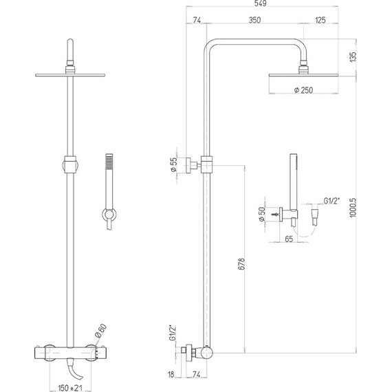 Душевая стойка с термостатом Paini Cox 78PJ689TH, золото - фото 3