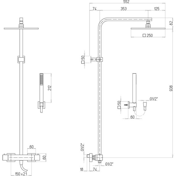 Душевая стойка с термостатом Paini Dax-R 84PZ689TH, черный матовый - фото 3