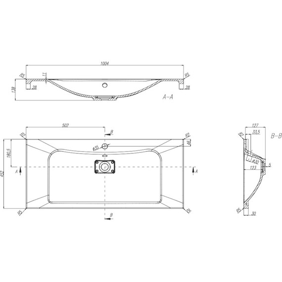 Раковина врезная Акватон Брук 100 см 1A71333KBC010 - фото 3