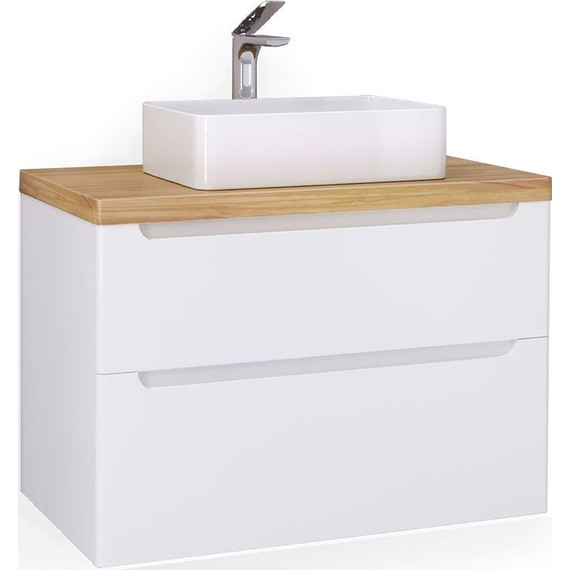 Тумба подвесная со светлой столешницей Jorno Wood 80 см Wood.01.80/P/W, белый - фото 